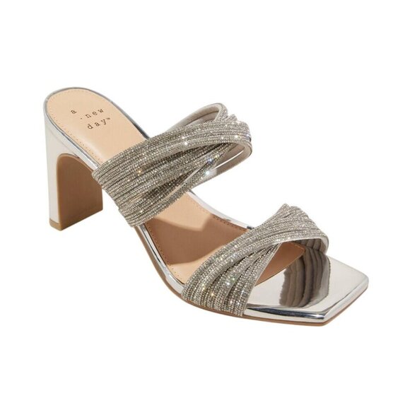 NWT A New Day Womens Tammy Rhinestone Heels 89886494 Silver Gray 6M 6 M - Picture 1 of 8
